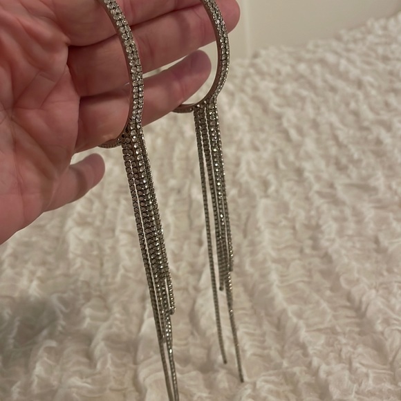 Rhinestone hoops with long rhinestone dangling strands - Picture 2 of 4